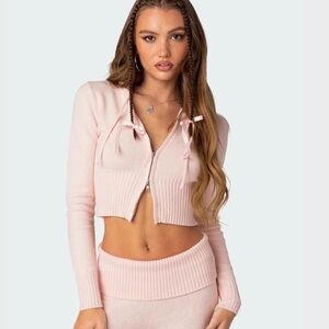 Edikted Light Pink Desiree Knitted Hooded Cardigan